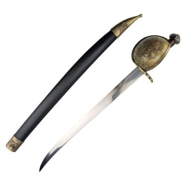 Imagem de Espada Sabre Pirata De Aço Cromado Com Bainha E Suporte - Tenda Mediev