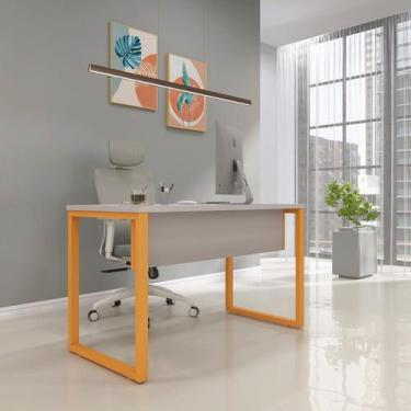 Imagem de Escrivaninha Mesa Escritório X 150cm Industrial Cinza E Laranja Picass