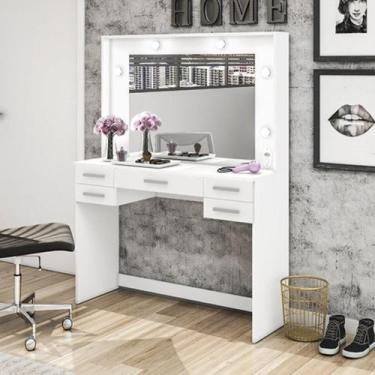 Imagem de Penteadeira 433 com 5 Gavetas e Espelho - Branco - Movelbento, Branco