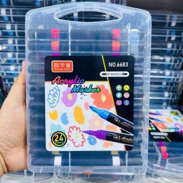 Imagem de Caneta Marcador Acrílica Duas Pontas Kit Com 24 Cores - Happy Marker