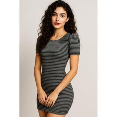 Imagem de Vestido Curto D Bell Outlet Fashion Manga Princesa Listrado Cinza-Feminino