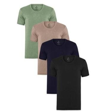 Imagem de Kit 4 Camisa Camisetas Redonda Algodão Egipcio Slim Fit Básico-Masculino