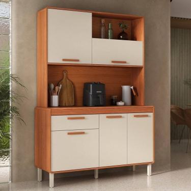 Imagem de Cozinha Compacta 5 Portas 1 Gaveta 140cm com Nicho Dunas Itatiaia Cinamomo/Off White
