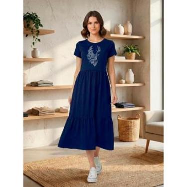 Imagem de Vestido Midi Três Marias Feminino Aveloz Estampa Alce Azul marinho-Feminino