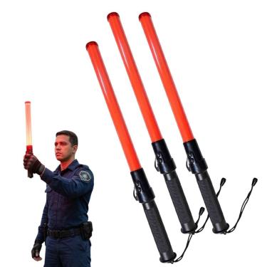 Imagem de Bastao Sinalizador Viario Kit 3 Uni Apito Grande Led Guarda Transito Emergencia Fiscal Obra Estacionamento Flanelinha