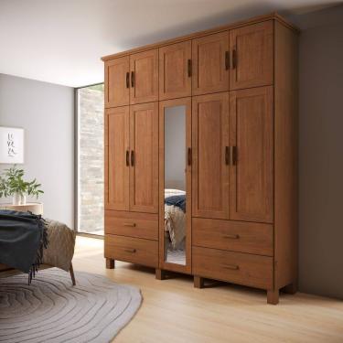 Imagem de Guarda Roupa Casal Maleiro Madeira com Espelho 1145C Bronze 10 Portas e 4 Gavetas Castanho Finestra