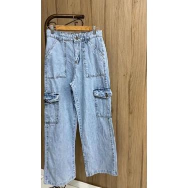 Imagem de Calça Wide Leg Cargo Marmorizada Feminina Cintura Alta Cor:Marmorizado