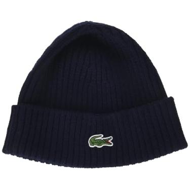 Imagem de Lacoste Gorro masculino de lã escovada, Azul marinho, Tamanho nica
