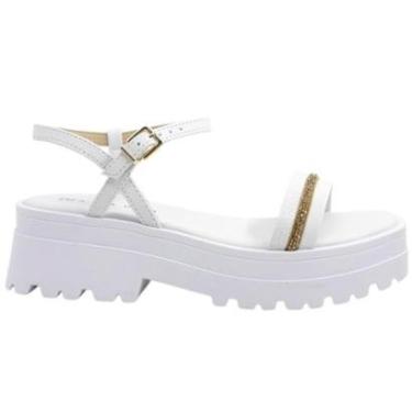 Imagem de Sandália Feminina Casual Dia a Dia Passeio Trabalho Flat Tratorada com Strass Conforto Ramarim 24442-Feminino