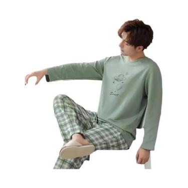 Imagem de Conjunto De Pijamas Masculinos De 2 Peças Com Manga Longa, Confortávei