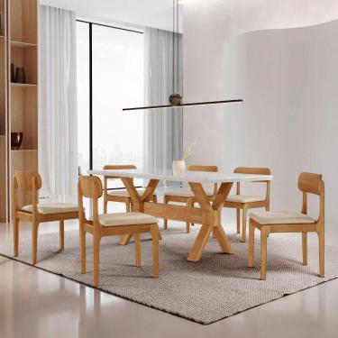 Imagem de Sala De Jantar Mesa Startampo Laqueado E 6 Cadeiras Moderna Linho Off/laq Off/cinam. Imbuia