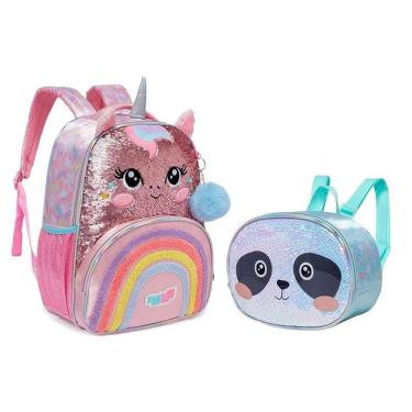 Imagem de Kit Mochila 998AN04 e Lancheira Escolar Infantil Pack Sweet Panda Verde - Pacific