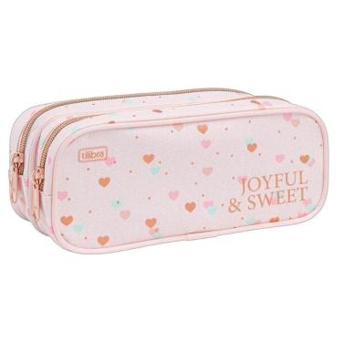 Imagem de Estojo Escolar Infantil Duplo Académie Coração Metalizado Rosa - Tilibra
