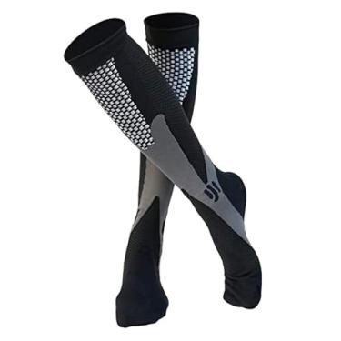 Imagem de Meia Alta Compressão Masculina Alivio Dor E Cansaço Nos Pés Para Trombose E Má Circulação Corrida Cano Alto Esportiva Ciclismo Bike Cross 3/4 (L-XL (41-46))