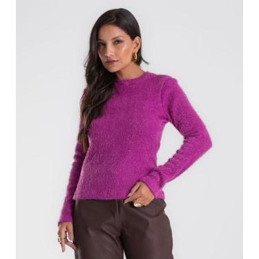 Imagem de Blusa Feminina Manga Longa Tricot Felpudo Endless Roxo, M, Roxo