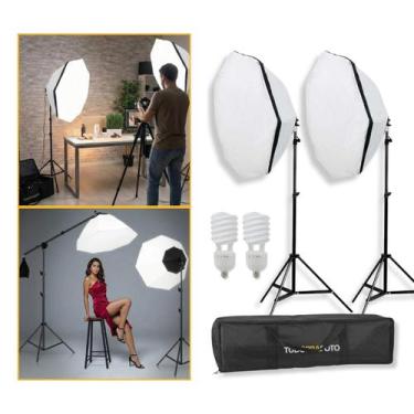 Imagem de Estúdio Iluminação 2 Softbox Octogonal 70cm com 2 Tripés 1,9m e 2 Lâmp