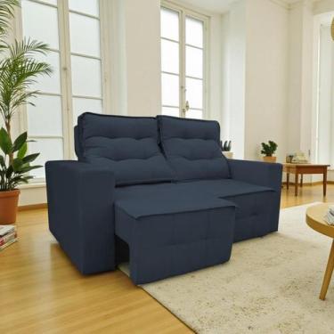 Imagem de Sofá Retrátil 2 Lugares Reclinável Paris Suede 1,50m Azul - Horizonte 
