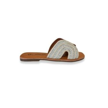 Imagem de Rasteira Cabedal Fechado Com Strass Solado Couro Fenômena Outlet Calce