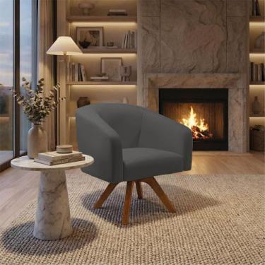 Imagem de Poltrona Sala Decorativa Stella Base de Madeira Giratória Sintético D0