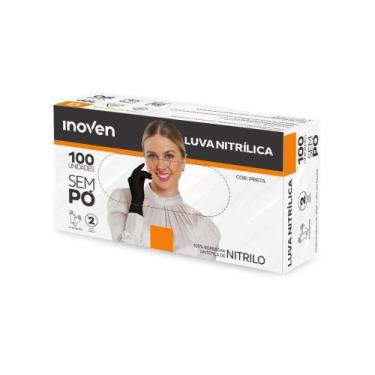 Imagem de Luva Nitrilica Preta Com 100 Unidades Inoven, Preto, P
