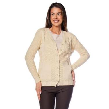 Imagem de Casaco Feminino Oliveira Malhas com Bolsos Areia-Feminino