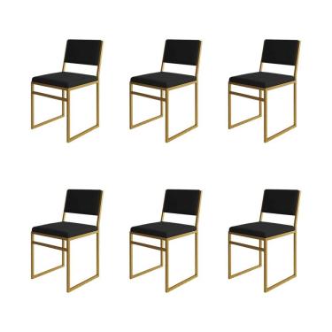 Imagem de Kit 6 Cadeiras Industrial Isa Veludo Preto Base Dourado para Mesa Sala Cozinha - Dourad...