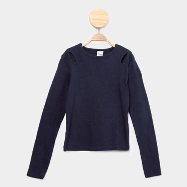 Imagem de Blusa Infantil Manga Longa Hering Casual Menina, Azul escuro, 8A
