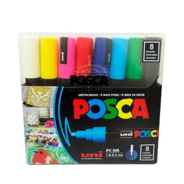 Imagem de Caneta Marcador POSCA Uni PC5M Kit com 8 Cores  Tinta à Base de Água