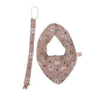 Imagem de Babador Bandana com Prendedor de Chupeta - Baú de Mimos, Cinza claro