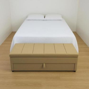 Imagem de Puf Baú Sapateiro Com Gaveta Queen 160x50x45cm Cor Bege Elegância Para
