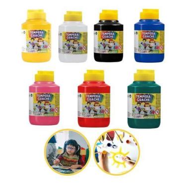 Imagem de Kit 7 Tinta Guache 250ml Acrilex Tempera Escolar Infantil Multicolor