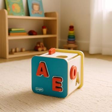 Imagem de Cubo Didático Encaixe de Letras Infantil Educativo Madeira - Junges