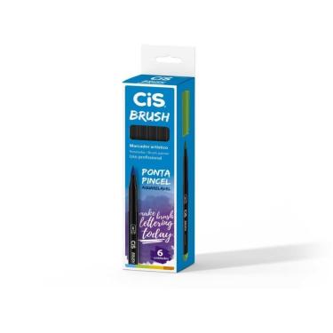Imagem de Marcador Artístico Sertic CIS Brush N.01 Aquarelável Ponta Pincel Caixa com 6 Preto