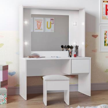 Imagem de Penteadeira Infantil Barranquilla com LED e Banqueta MDF-MDP Branco Casah
