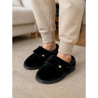 Imagem de Pantufa Pegada Feminina Preta com Pelinho, Preto, 37