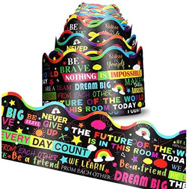 Imagem de Quadro de avisos recortados, citações inspiradoras, bordas recortadas, citações inspiradoras, arte de parede para quadro-negro, sala de aula de volta às aulas (5 cm x 82 pés)