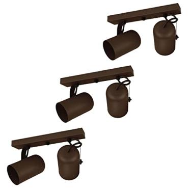 Imagem de Kit 3 Luminárias Teto Trilho 2 Spots Direcionáveis Marrom