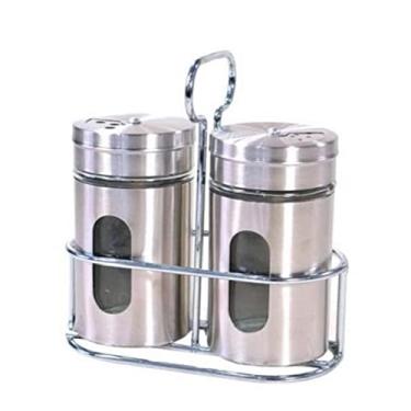 Imagem de Porta Condimentos De Vidro D/ 2Pçs Com Suporte De Inox 80ML
