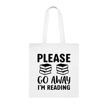 Imagem de Please Go Away I'm Reading Sacola, presente divertido, bolsa de ombro, bolsas reutilizáveis, cesta de Natal de aniversário, ideia de presente, Branco