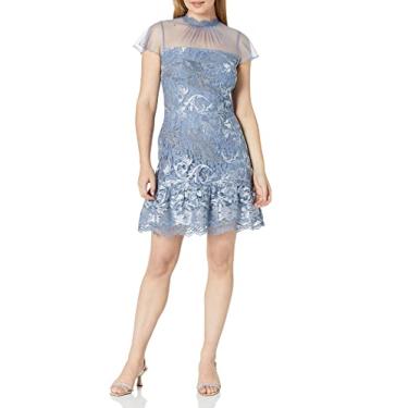 Imagem de Adrianna Papell Vestido feminino bordado de renda com babados, Azul claro, 50