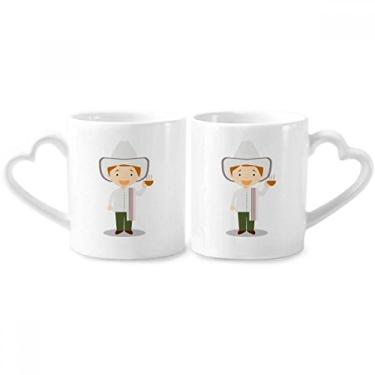 Imagem de Chapéu branco Colômbia conjunto de canecas de porcelana de casal desenho animado caneca de cerâmica para amantes de coração