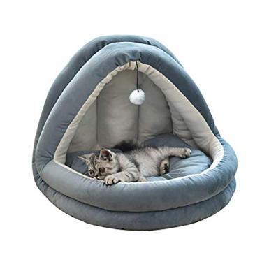 Imagem de Cama de iglu de veludo macio para gatos, cama para gatos Caverna para animais de estimação para gatos/gatinhos/cães pequenos, sofá confortável para gatos com almofada removível lavável azul marinho P: