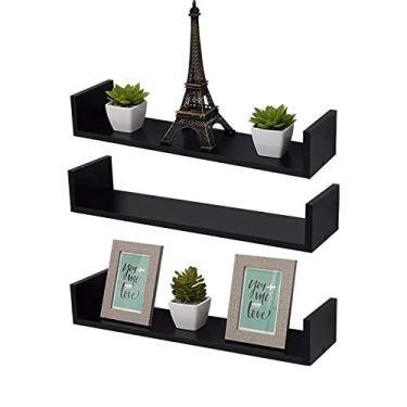 Imagem de Kit 3 Prateleiras U 80 x 10cm Preta Suporte Invisível