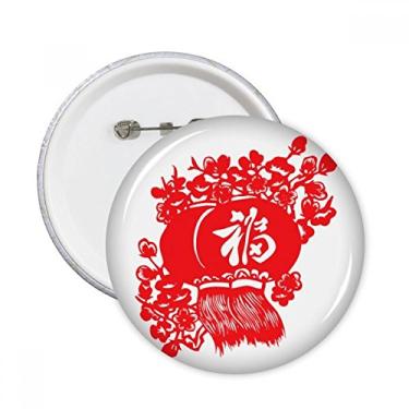 Imagem de Lanterna vermelha padrão tradicional chinesa pinos redondos distintivo decoração roupas 5 peças presente