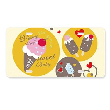 Imagem de DIYthinker Placa de licença de sorvete doce coração cereja decoração de aço inoxidável para automóveis