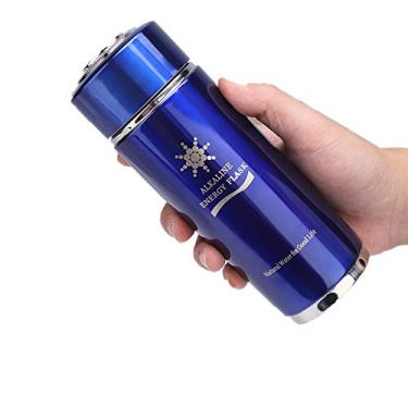 Imagem de Jadpes Vidro de água alcalina, garrafa de água alcalina de aço inoxidável portátil Nano Balance Bio-Energy Lonizer Cup Flask Filtro de água portátil para caminhadas, acampamento (azul)