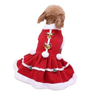 Imagem de Yu-Xiang – Vestido de festa de natal com estampa de gato e bola de neve, saia de sino, vestido para animais de estimação, vestido pequeno para o inverno, vestido de gatos e algodão para o Natal, Dia de Ação de Graças, primavera, festival e vestido de ano novoYu-Xiang L vermelho