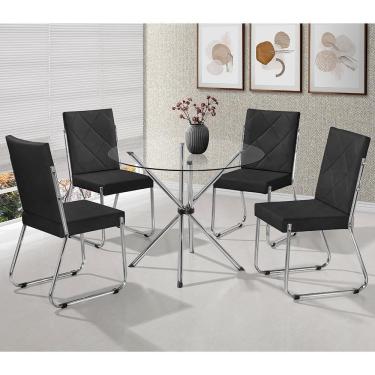 Imagem de Mesa de Jantar Aço Nobre Letícia com 4 Cadeiras Liz em Tecido Animale