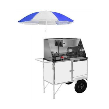 Imagem de Carrinho Cachorro Quente e Lanche com Rodas Pneumáticas e Guarda Sol