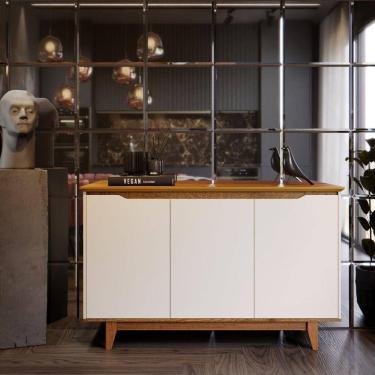 Imagem de Buffet Aparador 3 Portas Retrô Pés em Madeira Flow Off White/Freijó